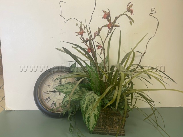 Decorative Artificial Plant and Clock Lot — photo 1