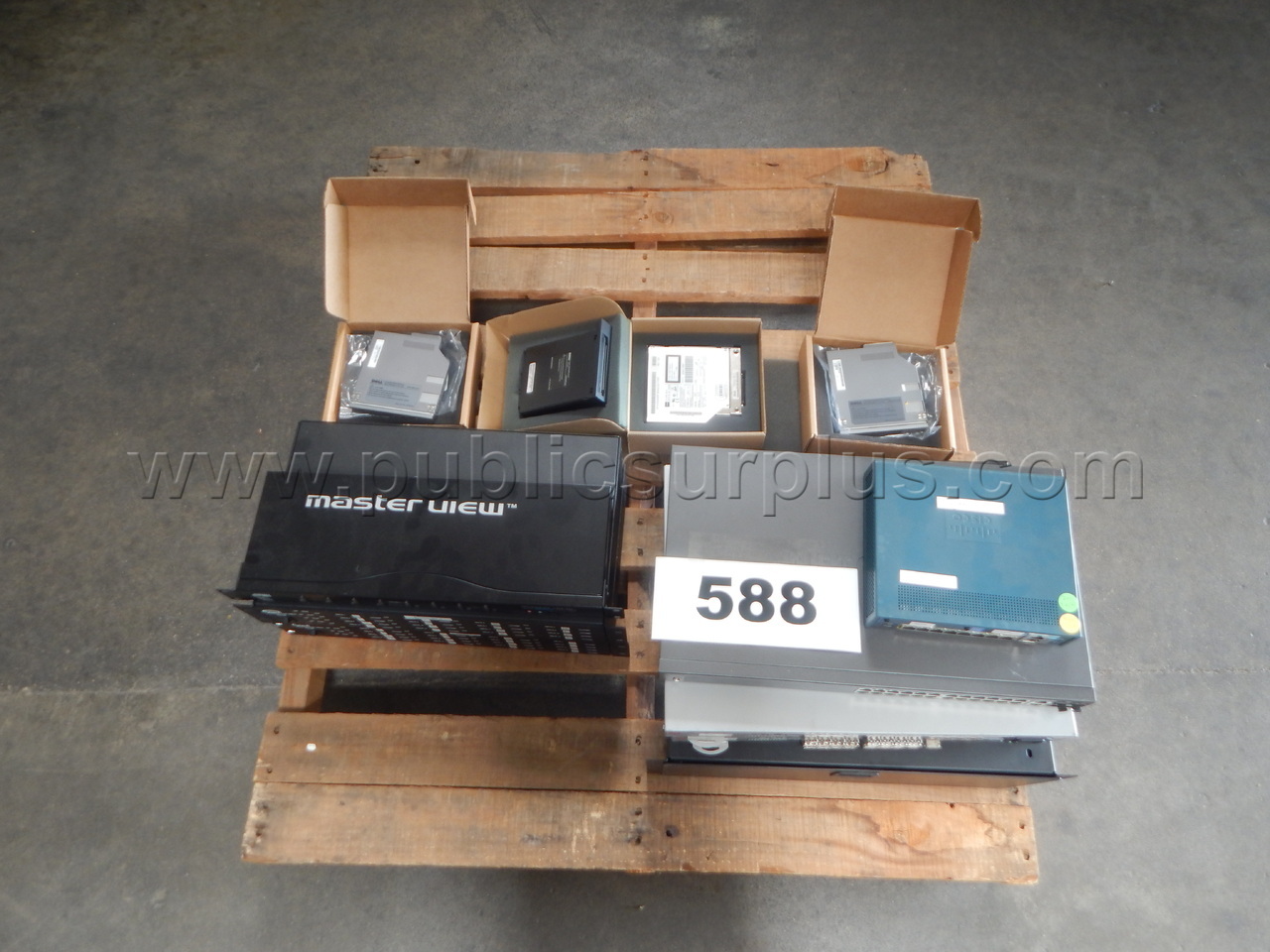 Lot 588 - (1) Masterview CS1768, (2) Brocade 300, (1) Netgear Prosafe M4100-26G — photo 1