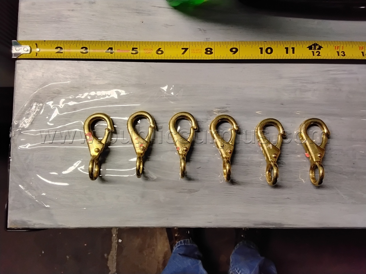Lot of Six Brass Snap Hooks Non-Swivel - Large Type - E — photo 1