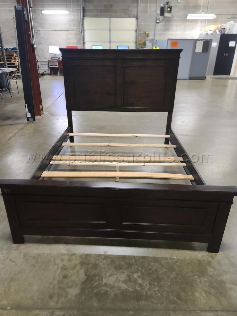 Queen-Size Bed Frame w/ Headboard & Footboard - Dark Wood - Surplus — photo 1