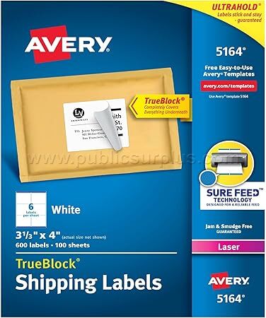 Lot of 2 Boxes Avery (5164)  600 Labels/Box — photo 1