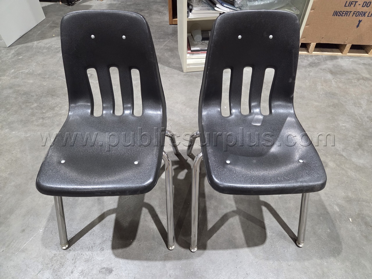 (2) Black Plastic and Metal Stacking Chairs — photo 1