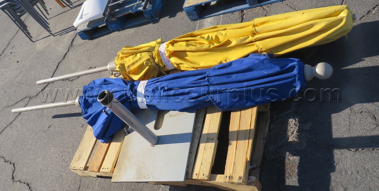 2 Outdoor Umbrellas with 1 Umbrella Stand *Needs Repairs*  **Unknown Condition** — photo 1