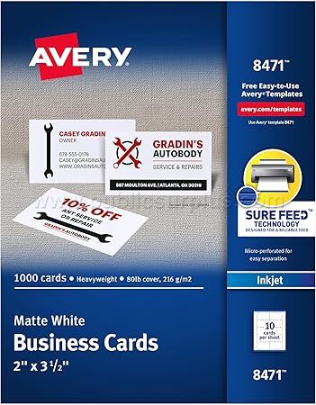 Avery (8471)  Business Cards  2" x 3 1/2", Matte White, 1000 Per Pack (8471) — photo 1