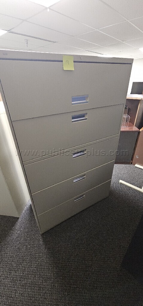 5 drawer beige lateral file cabinet(#14) — photo 1