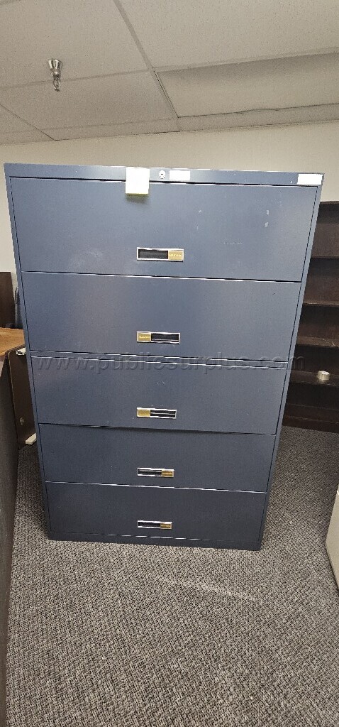5 drawer blue lateral file cabinet (#15) — photo 1