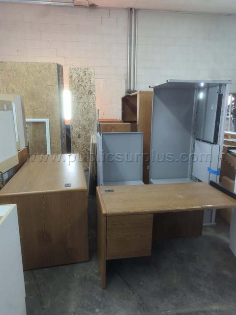 3 Wood Desks and 1 Metal Desk (L-shaped)