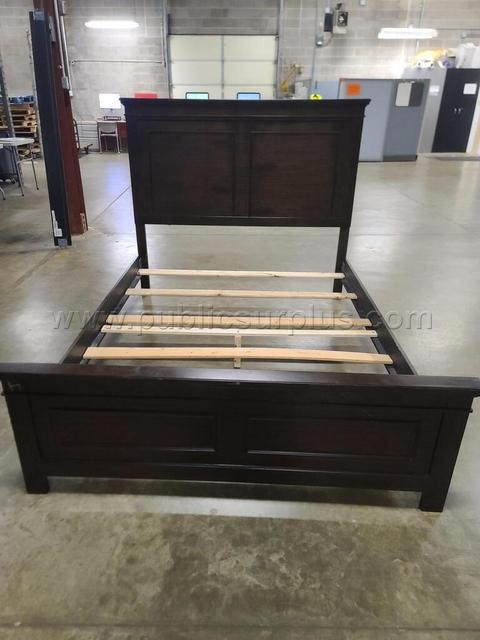 Queen-Size Bed Frame w/ Headboard & Footboard - Dark Wood - Surplus