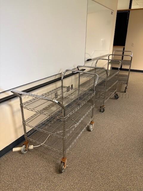 CHROME WIRE 3-SHELF WIRE CART ON SWIVEL CASTERS